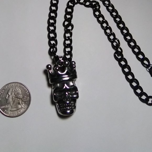 Gothic Silver-Plated Skull with Black Chain Choker/Necklace - Picture 3 of 10